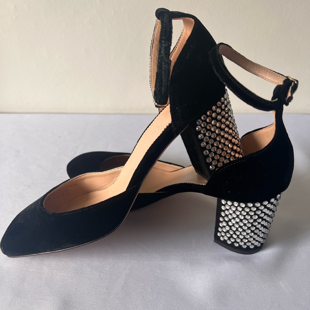 J.Crew Maisie Black Crystal Studded Velvet Heels - Picture 6 of 12